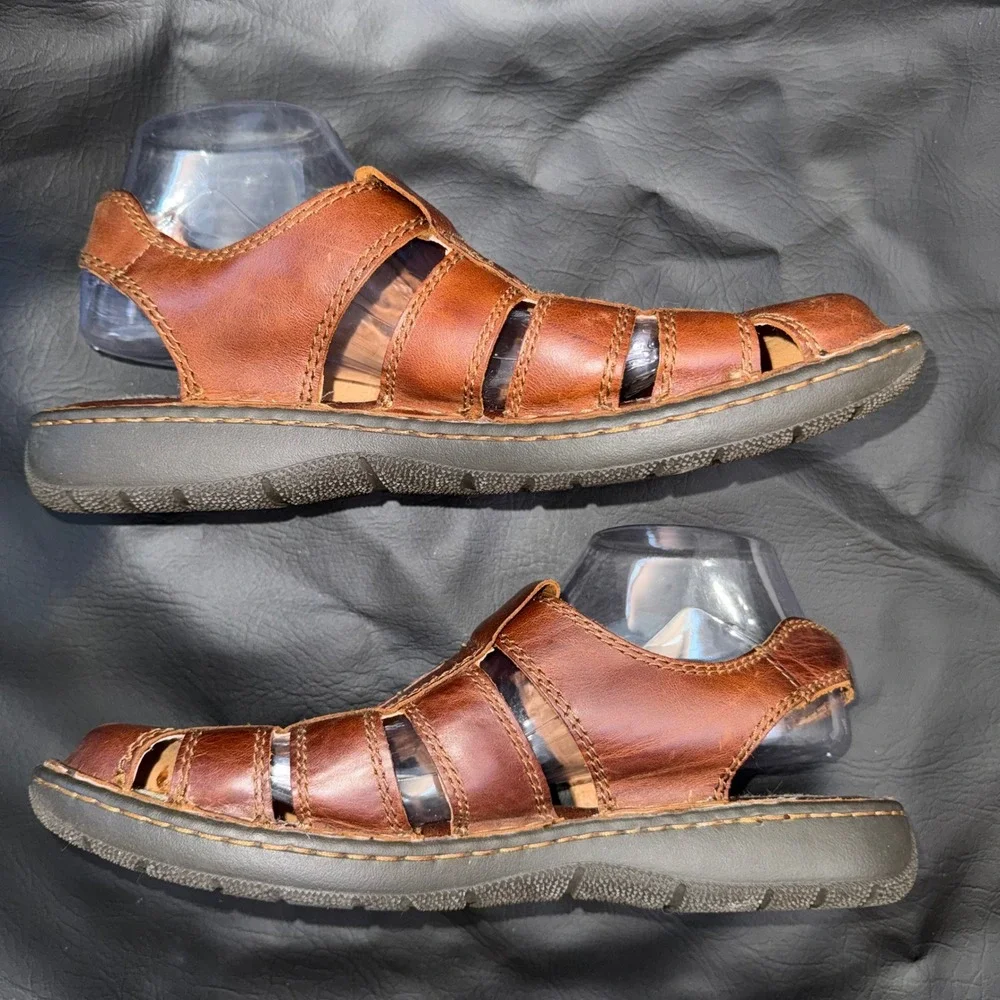 Born Mens Brown Leather Fisherman Sandals Closed Toe Comfort Shoes 10M